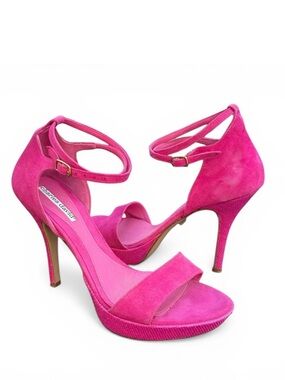 Charles David Made in Italy Pink Suede Leather Platform Stiletto Heel Sandal
